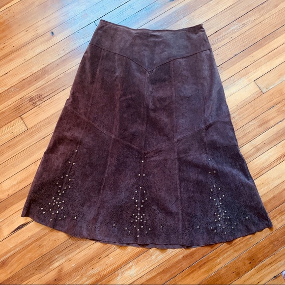 Vintage Coldwater Creek brown LEATHER skirt. L - Picture 2 of 8